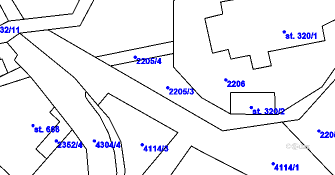 Parcela st. 2205/3 v KÚ Dolní Čermná, Katastrální mapa