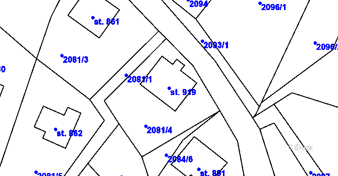 Parcela st. 919 v KÚ Dolní Čermná, Katastrální mapa