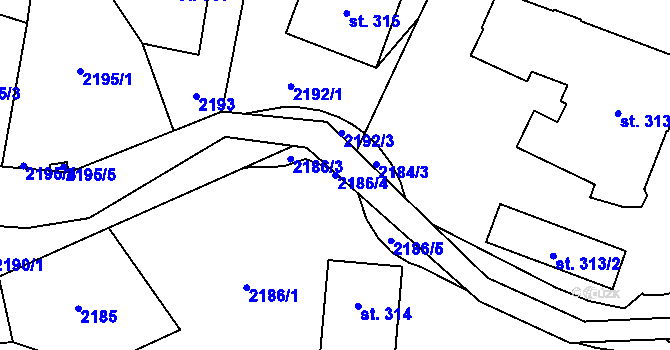 Parcela st. 2186/4 v KÚ Dolní Čermná, Katastrální mapa