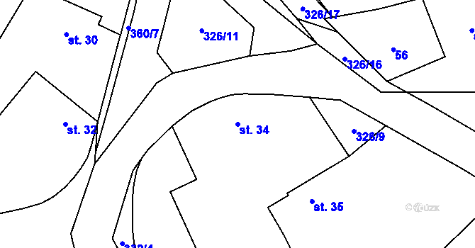 Parcela st. 34 v KÚ Dolní Černůtky, Katastrální mapa