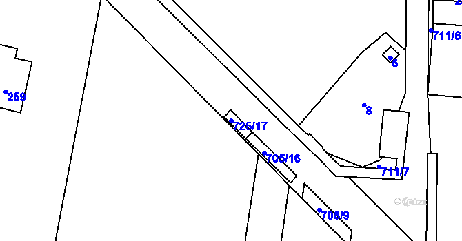 Parcela st. 725/17 v KÚ Dolní Datyně, Katastrální mapa