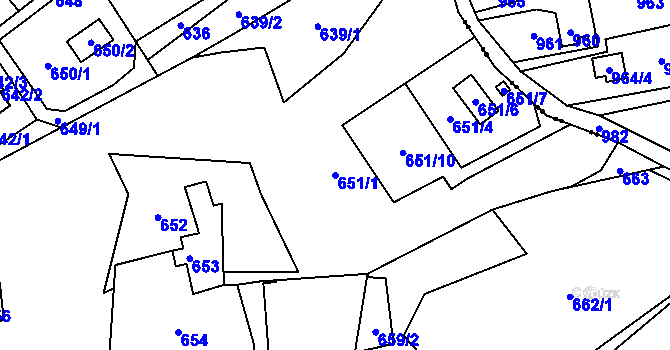 Parcela st. 651/1 v KÚ Dolní Datyně, Katastrální mapa