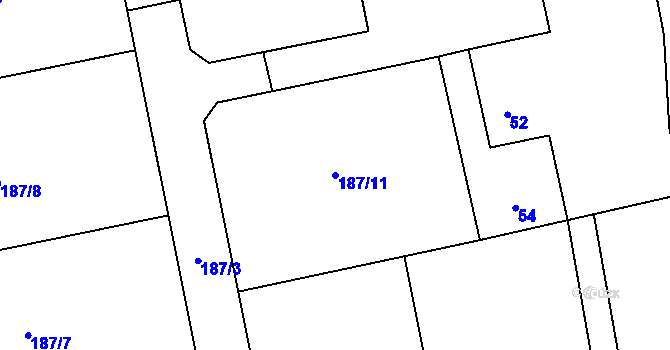 Parcela st. 187/11 v KÚ Dolní Datyně, Katastrální mapa