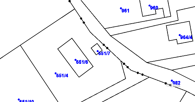 Parcela st. 651/7 v KÚ Dolní Datyně, Katastrální mapa