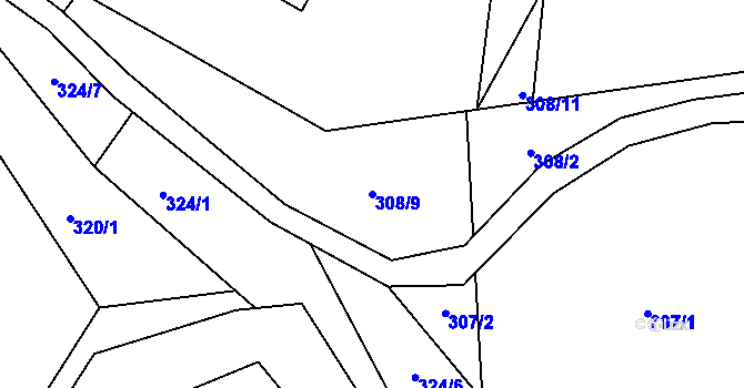 Parcela st. 308/9 v KÚ Dolní Datyně, Katastrální mapa