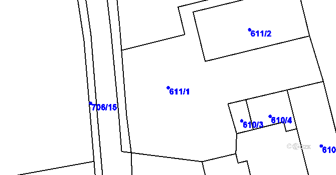 Parcela st. 611/1 v KÚ Dolní Datyně, Katastrální mapa