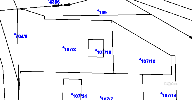 Parcela st. 107/18 v KÚ Dolní Datyně, Katastrální mapa