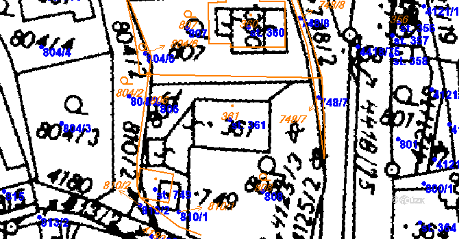 Parcela st. 361 v KÚ Dolní Dobrouč, Katastrální mapa