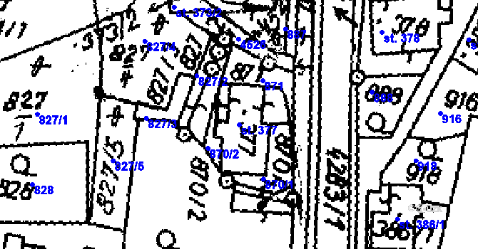 Parcela st. 377 v KÚ Dolní Dobrouč, Katastrální mapa
