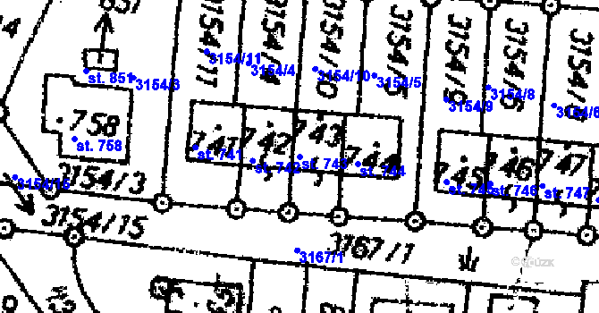Parcela st. 743 v KÚ Dolní Dobrouč, Katastrální mapa