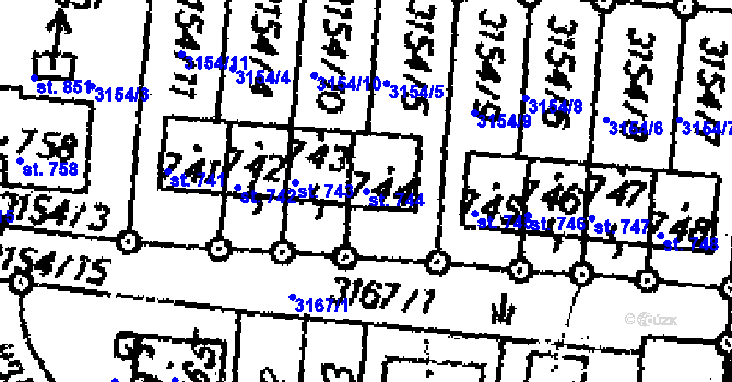 Parcela st. 744 v KÚ Dolní Dobrouč, Katastrální mapa