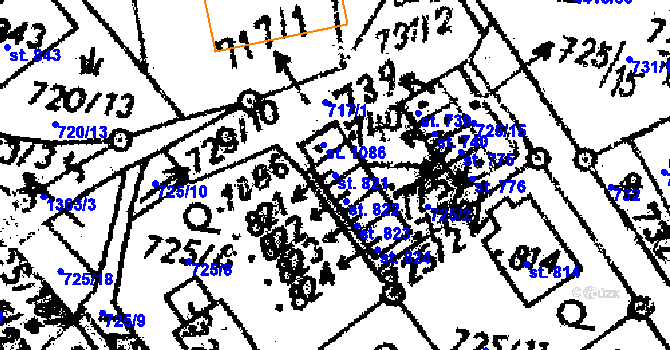 Parcela st. 821 v KÚ Dolní Dobrouč, Katastrální mapa