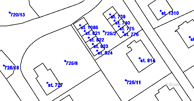 Parcela st. 824 v KÚ Dolní Dobrouč, Katastrální mapa