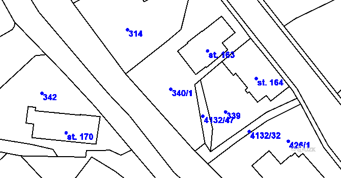 Parcela st. 340/1 v KÚ Dolní Dobrouč, Katastrální mapa