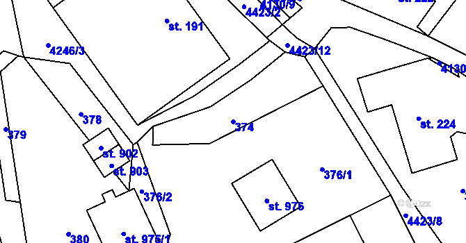Parcela st. 374 v KÚ Dolní Dobrouč, Katastrální mapa