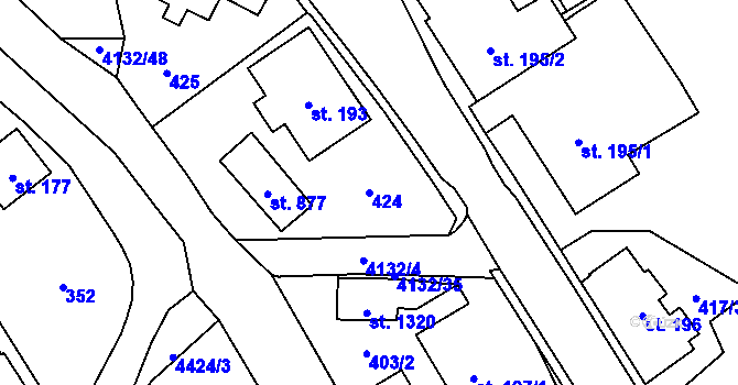 Parcela st. 424 v KÚ Dolní Dobrouč, Katastrální mapa