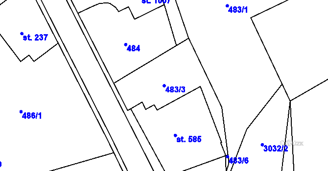 Parcela st. 483/3 v KÚ Dolní Dobrouč, Katastrální mapa