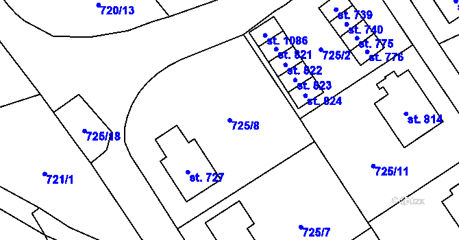 Parcela st. 725/8 v KÚ Dolní Dobrouč, Katastrální mapa