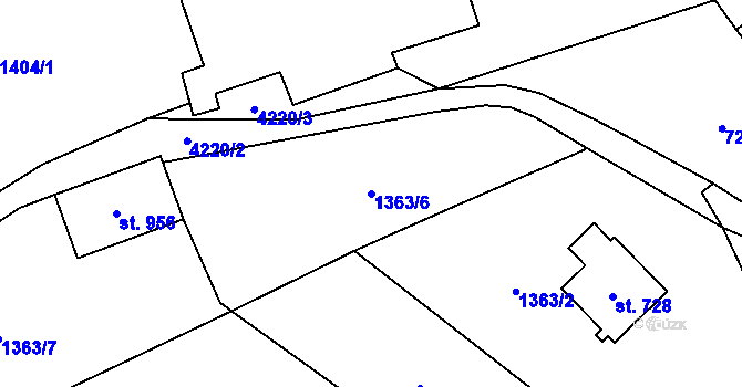 Parcela st. 1363/6 v KÚ Dolní Dobrouč, Katastrální mapa