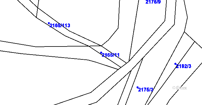 Parcela st. 2165/11 v KÚ Dolní Dobrouč, Katastrální mapa
