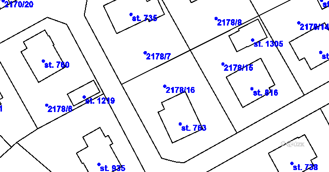 Parcela st. 2178/16 v KÚ Dolní Dobrouč, Katastrální mapa