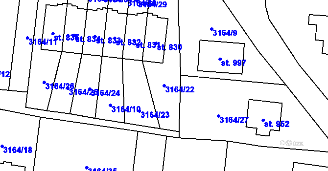 Parcela st. 3164/22 v KÚ Dolní Dobrouč, Katastrální mapa