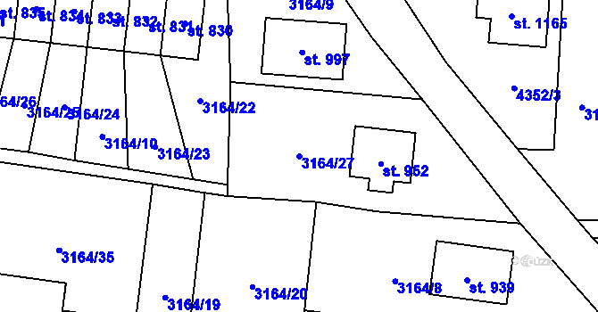 Parcela st. 3164/27 v KÚ Dolní Dobrouč, Katastrální mapa