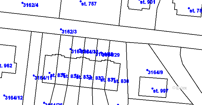 Parcela st. 3164/29 v KÚ Dolní Dobrouč, Katastrální mapa