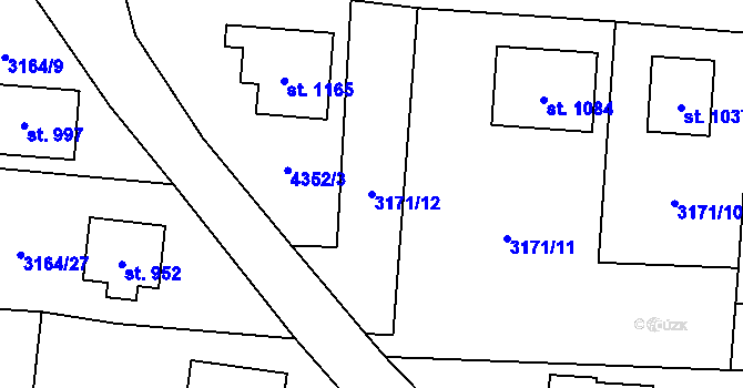 Parcela st. 3171/12 v KÚ Dolní Dobrouč, Katastrální mapa