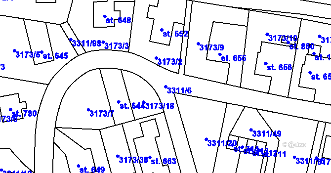 Parcela st. 3311/6 v KÚ Dolní Dobrouč, Katastrální mapa