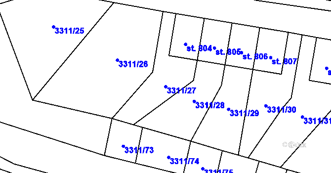 Parcela st. 3311/27 v KÚ Dolní Dobrouč, Katastrální mapa