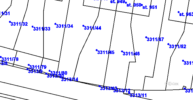 Parcela st. 3311/45 v KÚ Dolní Dobrouč, Katastrální mapa