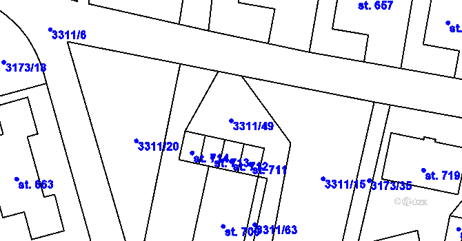 Parcela st. 3311/49 v KÚ Dolní Dobrouč, Katastrální mapa