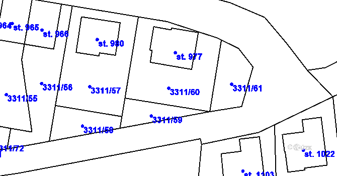 Parcela st. 3311/60 v KÚ Dolní Dobrouč, Katastrální mapa