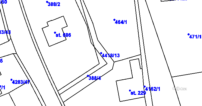 Parcela st. 4418/13 v KÚ Dolní Dobrouč, Katastrální mapa