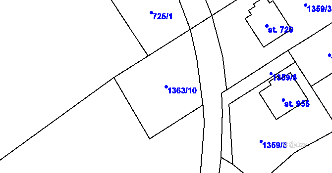 Parcela st. 1363/10 v KÚ Dolní Dobrouč, Katastrální mapa