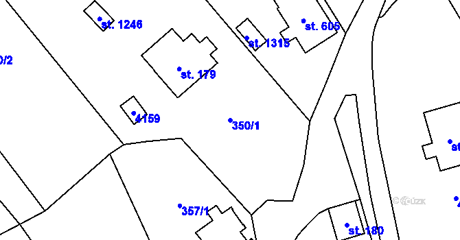 Parcela st. 350/1 v KÚ Dolní Dobrouč, Katastrální mapa