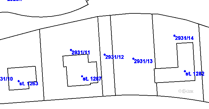 Parcela st. 2931/12 v KÚ Dolní Dobrouč, Katastrální mapa