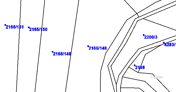 Parcela st. 2165/148 v KÚ Dolní Dobrouč, Katastrální mapa