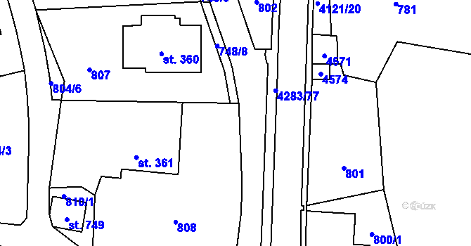 Parcela st. 748/7 v KÚ Dolní Dobrouč, Katastrální mapa