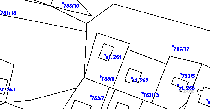 Parcela st. 261 v KÚ Dolní Domaslavice, Katastrální mapa