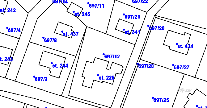 Parcela st. 697/12 v KÚ Dolní Domaslavice, Katastrální mapa
