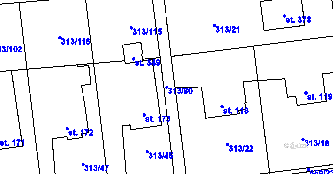 Parcela st. 313/80 v KÚ Volovec, Katastrální mapa