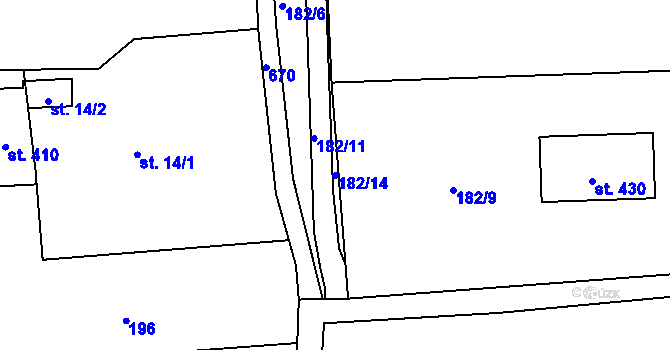 Parcela st. 182/14 v KÚ Volovec, Katastrální mapa