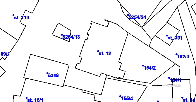 Parcela st. 12 v KÚ Dolní Dubňany, Katastrální mapa