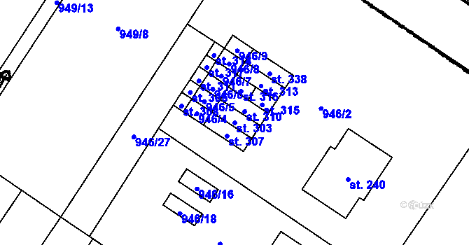 Parcela st. 303 v KÚ Dolní Dubňany, Katastrální mapa