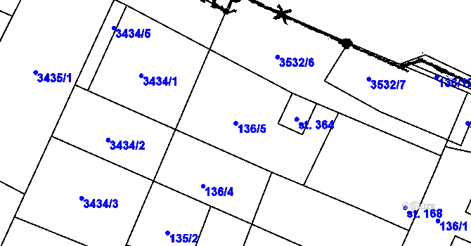 Parcela st. 136/5 v KÚ Dolní Dubňany, Katastrální mapa