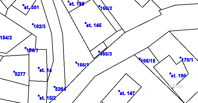 Parcela st. 166/3 v KÚ Dolní Dubňany, Katastrální mapa