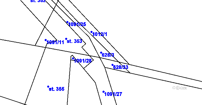 Parcela st. 628/3 v KÚ Dolní Dubňany, Katastrální mapa