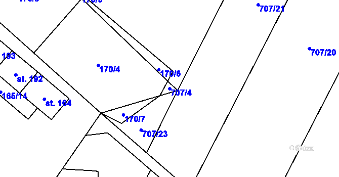 Parcela st. 707/4 v KÚ Dolní Dubňany, Katastrální mapa